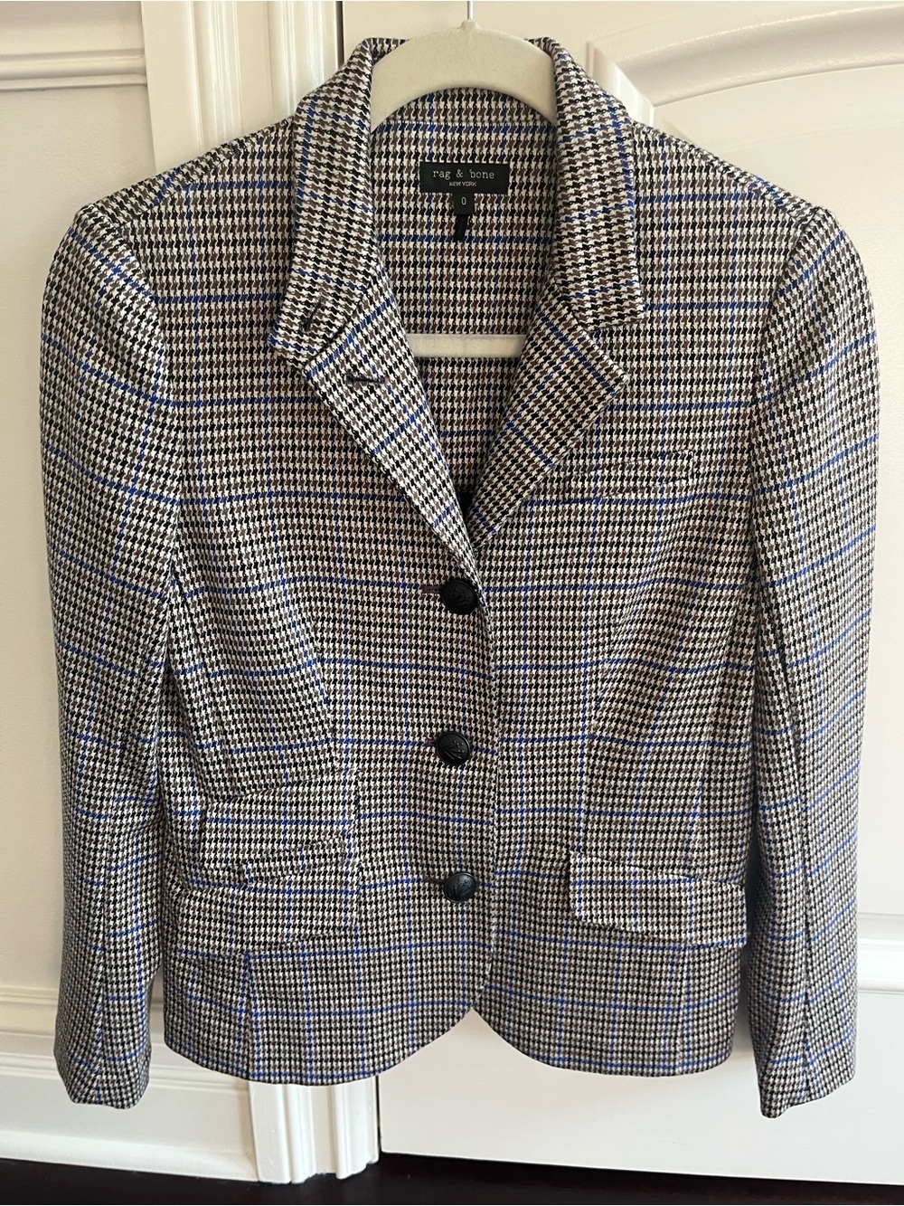 rag & bone Black and Blue Glen Plaid Tailored Blazer